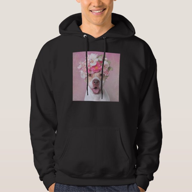 Flower Power Cute Pitbull Hoodie (Framsida)