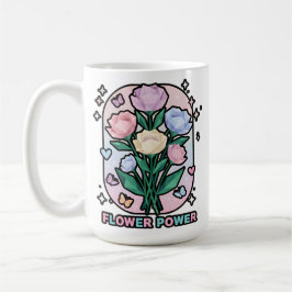 Flower Power Enkel Färgrik Tecknad Vit Kaffemugg