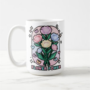 Flower Power Enkel Färgrik Tecknad Vit Kaffemugg