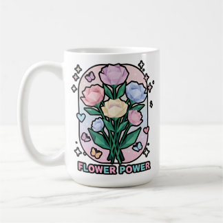 Flower Power Enkel Färgrik Tecknad Vit Kaffemugg