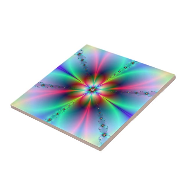 Flower Power Fractal Kakelplatta (Sidan)