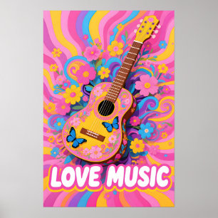 Flower Power Gitarr Popkonst Poster