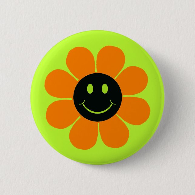Flower Power Glad Ansikte Knapp (Framsida)