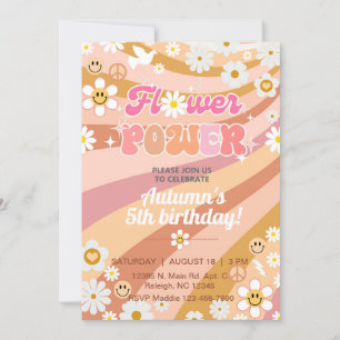 Flower Power Groovy, 5-årsdagen inbjudan. Inbjudningar