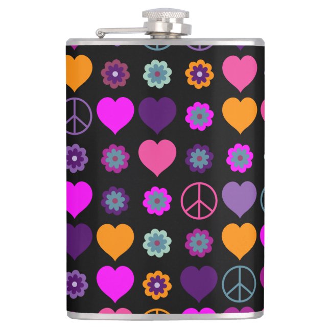 Flower Power Heart Peace Mönster + din backgr. Fickplunta (Framsidan)