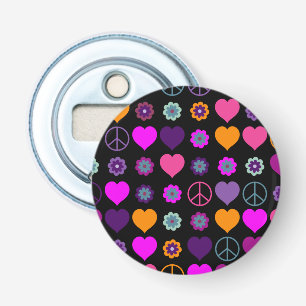 Flower Power Heart Peace Mönster + din backgr. Flasköppnare