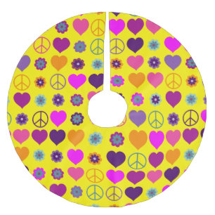 Flower Power Heart Peace Mönster + din backgr. Julgransmatta Borstad Polyester