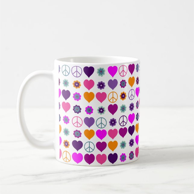 Flower Power Heart Peace Mönster + din backgr. Kaffemugg (Vänster)