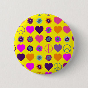 Flower Power Heart Peace Mönster + din backgr. Knapp