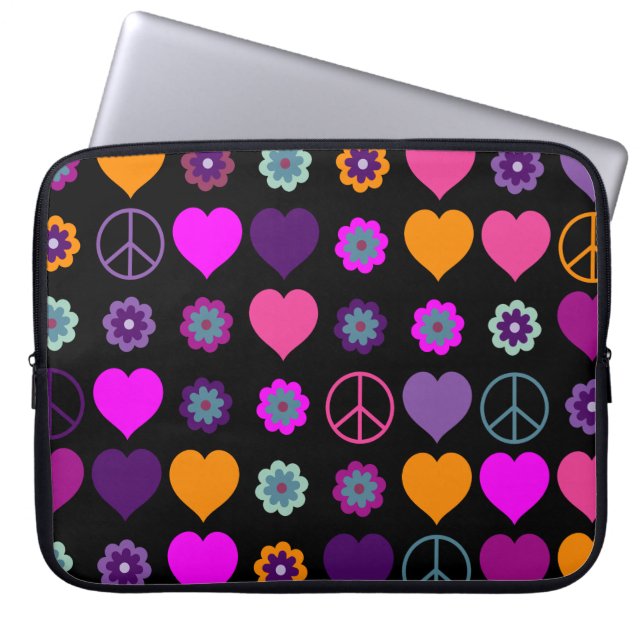 Flower Power Heart Peace Mönster + din backgr. Laptop Fodral (Framsidan)