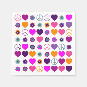 Flower Power Heart Peace Mönster + din backgr. Pappersservett