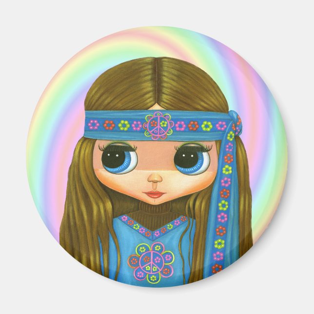 Flower Power Hippie Doll Magnet (Framsidan)