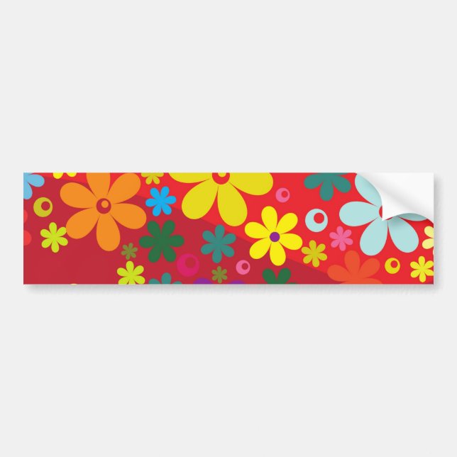 Flower power i rött bildekal (Framsidan)