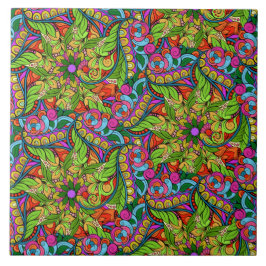 Flower Power! Kort Färgad Neon Mandala Kakelplatta