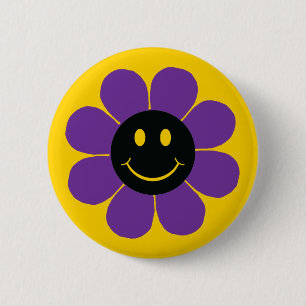 Flower Power Lycklig Ansikte Knapp