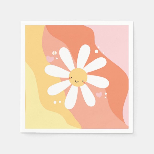 Flower Power Margeriten 60-tals Hippie-fest servet Pappersservett (Framsidan)
