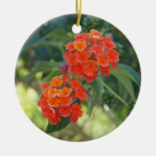 Flower power- & naturprydnad - röda Lantanas Julgransprydnad Keramik
