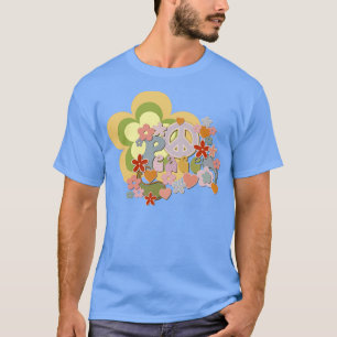 Flower Power Peace and Kärlek Retro Design T Shirt