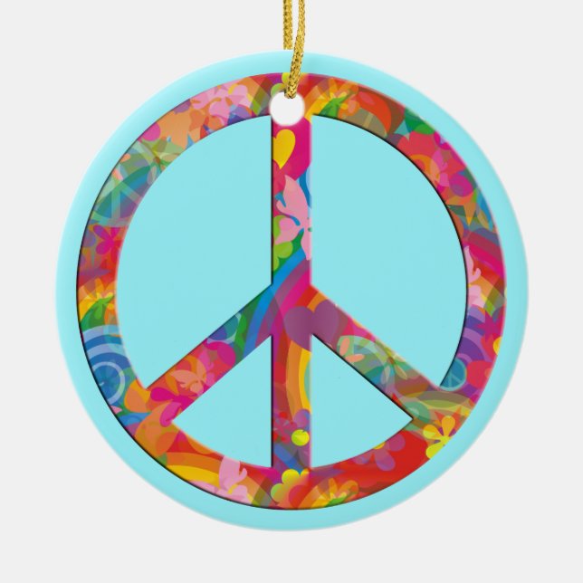 Flower Power Peace | cyan Julgransprydnad Keramik (Framsidan)