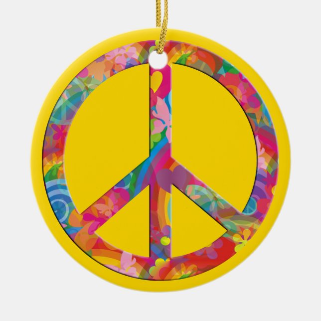 Flower Power Peace | GULT Julgransprydnad Keramik (Framsidan)