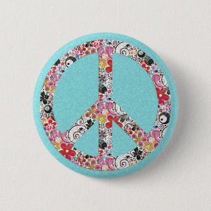 Flower Power Peace I Cyan splatter Knapp