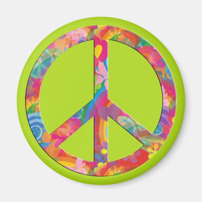 Flower Power Peace | ljusgrön Magnet (Framsidan)