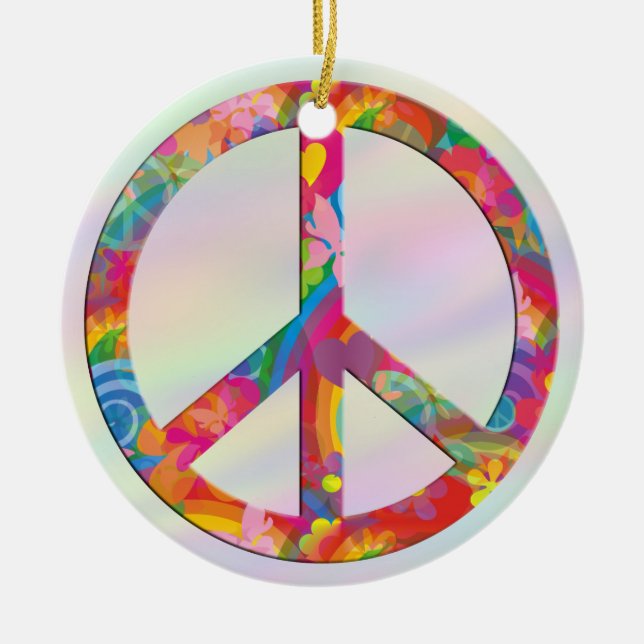 Flower Power Peace | Ljust färgad Julgransprydnad Keramik (Framsidan)