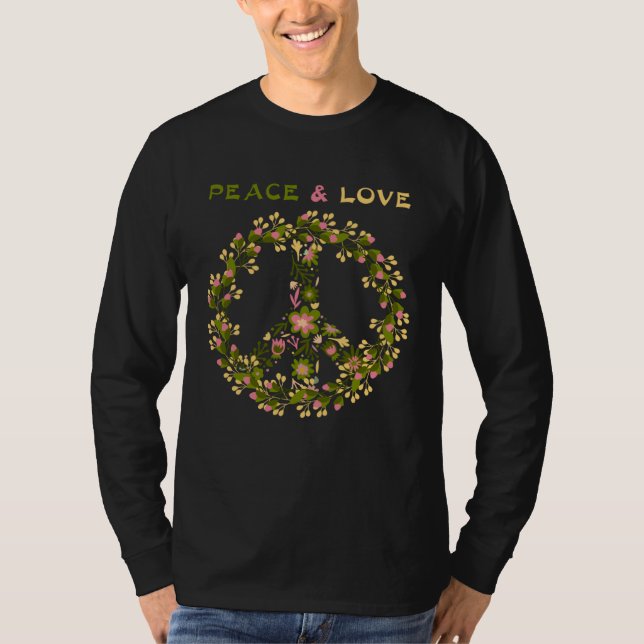 Flower Power Peace Love  60s 70s Hippie Costume T Shirt (Framsida)
