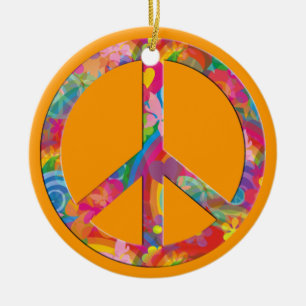 Flower Power Peace ORANGE Julgransprydnad Keramik