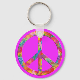 Flower Power Peace ROSA Nyckelring
