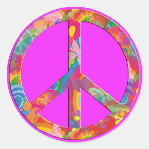 Flower Power Peace ROSA Runt Klistermärke