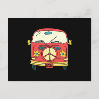 Flower Power Peace Sign Vintage Microbus Van Meddelande Vykort