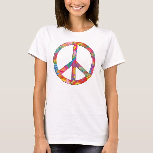 Flower Power Peace T Shirt (Framsida)