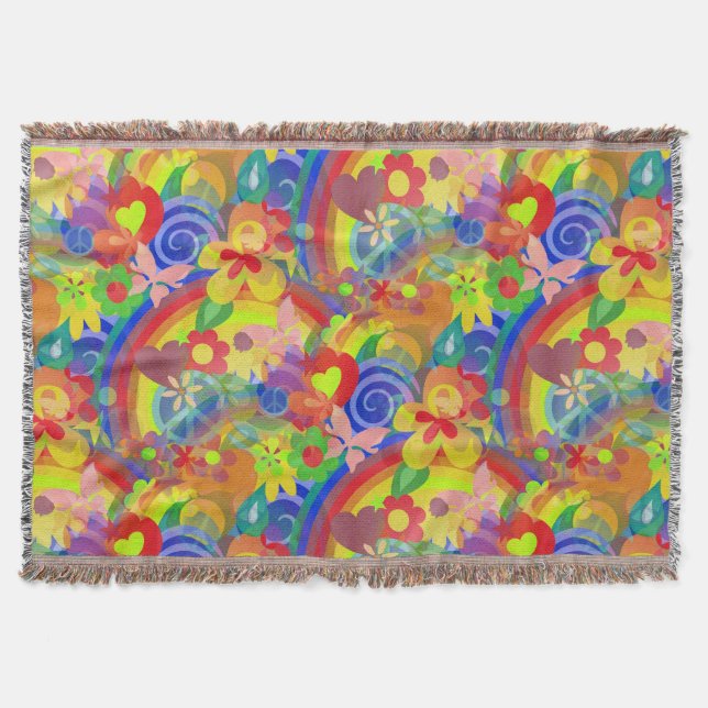 FLOWER POWER RAINBOW mönster + din idé Filt (Framsidan)