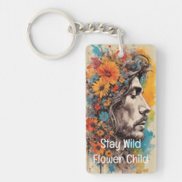 Flower Power Retro Manale Porträtt Acrylic Keychai