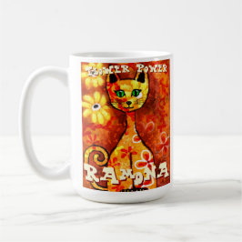 Flower Power Retro Whimsical Cat Personalized Kaffemugg