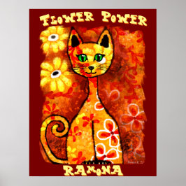 Flower Power Retro Whimsical Cat Personalized Poster