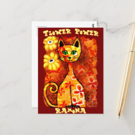 Flower Power Retro Whimsical Cat-Personlig Vykort