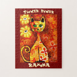 Flower Power Retro Whimsical Katt Personlig Pussel