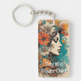 Flower Power Retro Woman Porträtt Acrylic Keychain