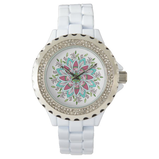 Flower Power Rhinestone Watch Armbandsur (Framsida)