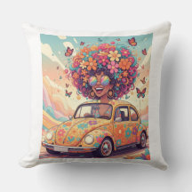 Flower Power Ride Throw Pillow