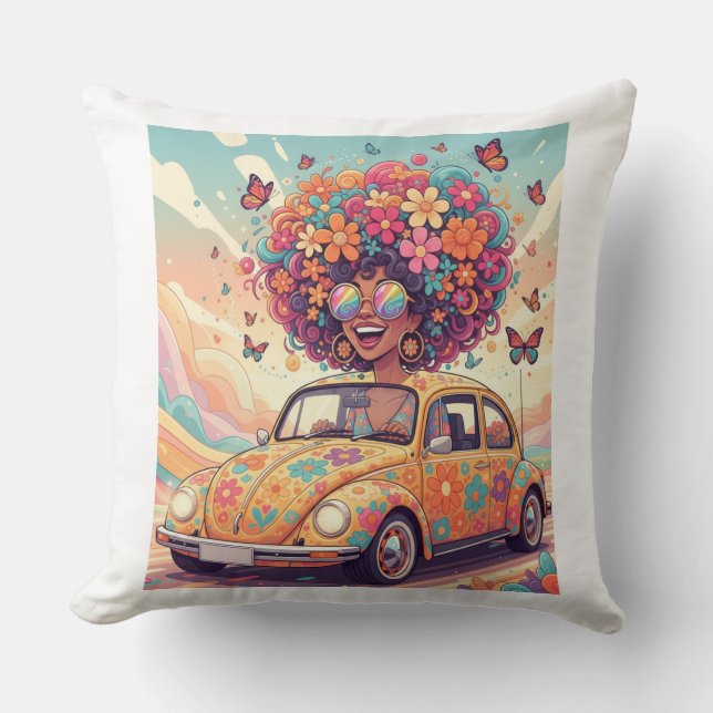 Flower Power Ride Throw Pillow Kudde (Framsida)