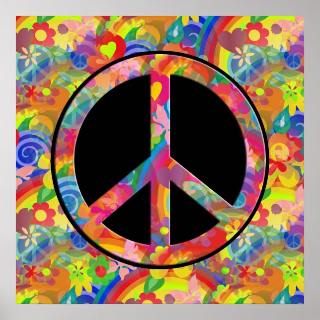 Flower Power Rinbow peace + din bakgrund Poster (Framsidan)