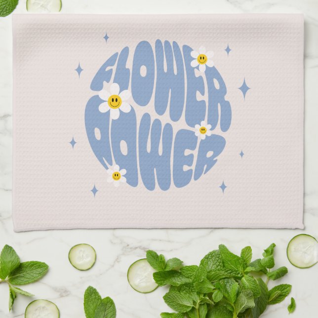 Flower Power Slogan Kökshandduk (Vikta)