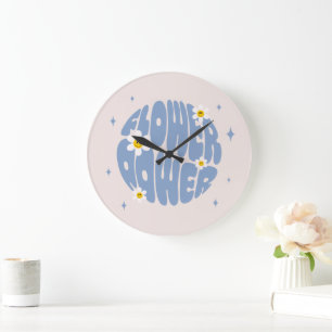 Flower Power Slogan Stor Klocka