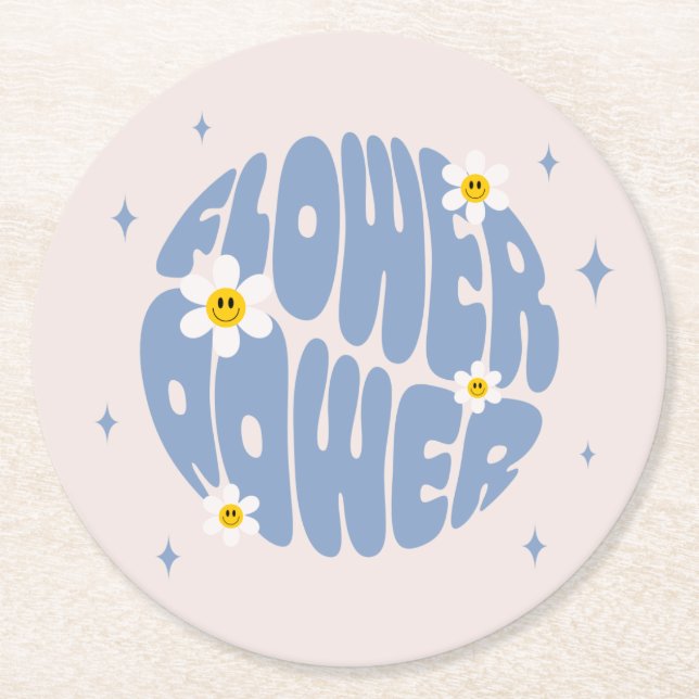 Flower Power Slogan Underlägg Papper Rund (Framsidan)