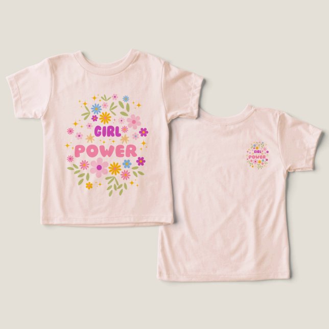 Flower Power "Tjejpower" Småbarns- och ungdomströj T Shirt (Design fram och bak)