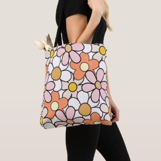 Flower Power Tote Bag | Retro 70s Groovy-Blommigt Tygkasse