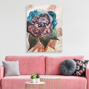 Flower Princess Pastel Navy Blue Rosa Blommigt Canvastryck